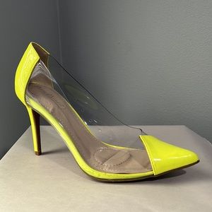 New Anne Michelle Neon Yellow and Clear Heels